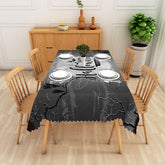 Lofaris Black and White Halloween Rectangle Tablecloth with Bats Moon for Gothic Spooky Party Decor